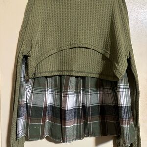 SHEIN Olive and Cream Plaid Shirt